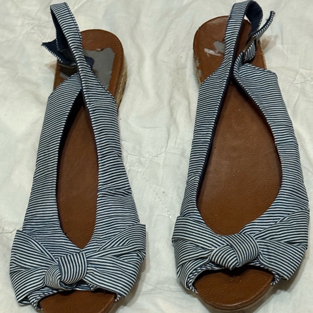 Striped Slingback Sandals w/ bow nautical, beachcore, preppy, yacht day, spring